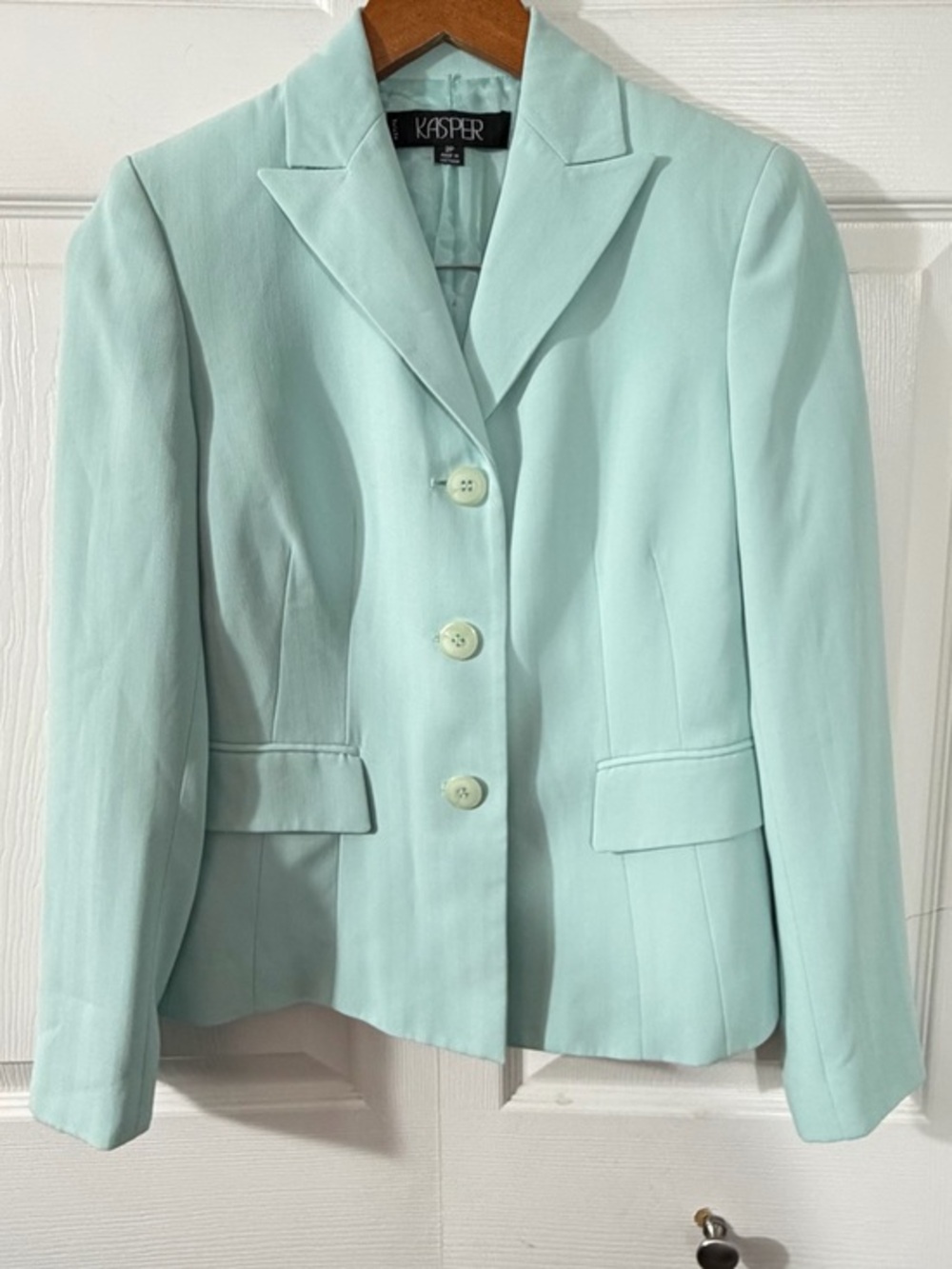 Kasper Petite 3 Button Blazer Mint Aqua Green Womens Size 2P Jacket